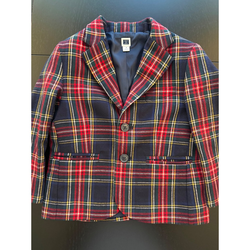 Janie and Jack Toddler Tartan Blazer Boys Size 3 Navy Plaid Two-Button Jacket - Picture 5 of 10
